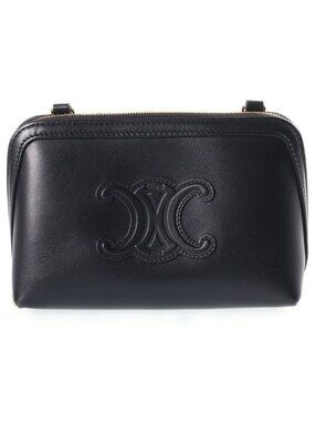 Celine Cuir Triomphe Chain Shoulder Back Mini Bag Black Leather Gold